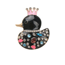 Broche de canard couronne avec cristaux étincelants,-Noir