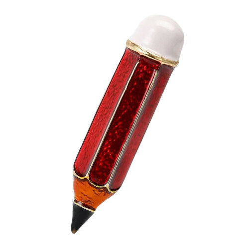 Broche en alliage enduit d'émail, thème crayon créatif,-Rouge