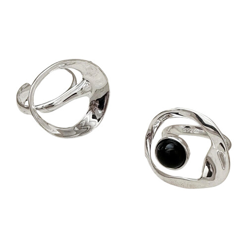 Stackable Black Onyx Fashion Ring With Adjustable Opening-2 1