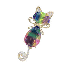 Delightful Cartoon Feline Brooch Glittering Crystal Alloy-B