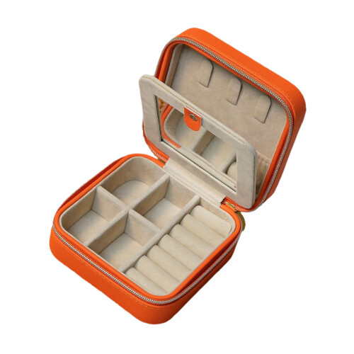 Jewelry Organiser With Soft Lining Multi Compartment-Orange