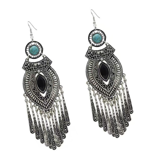 Bohemian Metal Drop Earrings Delicate Craftsmanship-Blue
