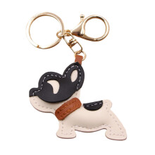 Stylish Leather Keychain French Bulldog Charm Keyring-White