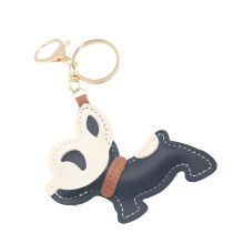 Fashion Leather Keychain with French Bulldog Charm-Black