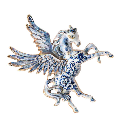 Zierliche Brosche mit fliegendem Pferd, Legierung,-Blau