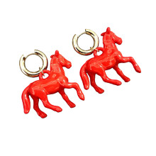 Fashionable Horse Drop Earrings Exaggerated Look Animal-Red