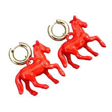 Contemporary Horse Earrings Stainless Steel Ear Pendants-Red
