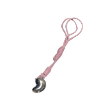 Handwoven Leather Cashew Keychain Sturdy Metal Accents-Pink