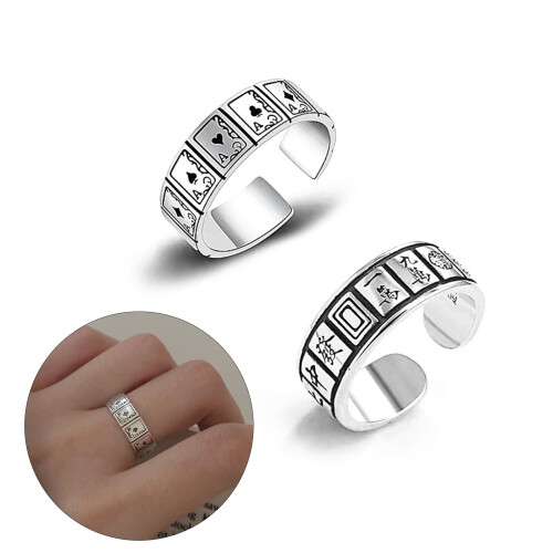 Fashion Statement Playing Card Ring Open Square Retro Hip-A01 2