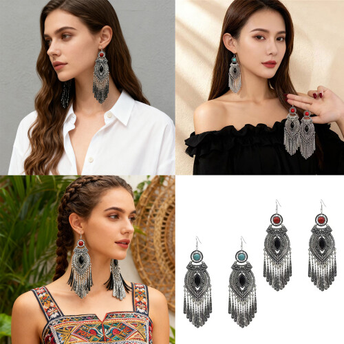 Bohemian Metal Drop Earrings Delicate Craftsmanship-Blue 2
