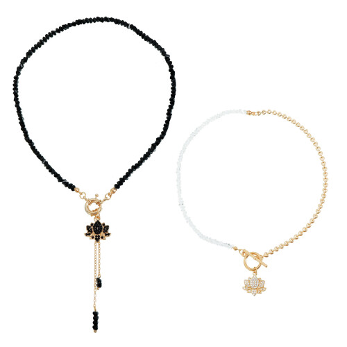 Elegant Triangular Crystal Flower Pendant Necklace With-4 1
