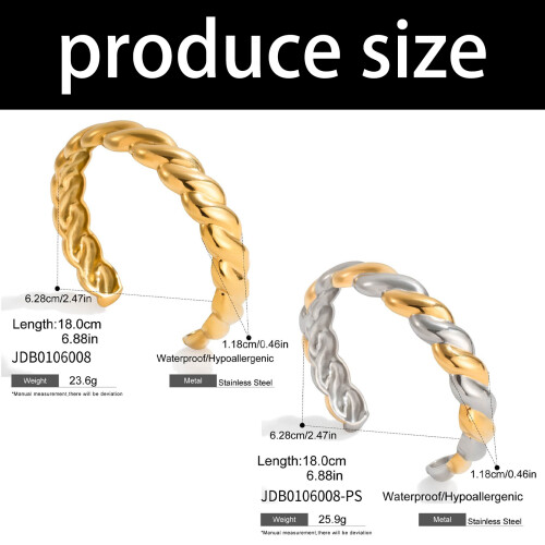 Elegant Twisted Open Bangle Stainless Steel-JDB0106008PS 2