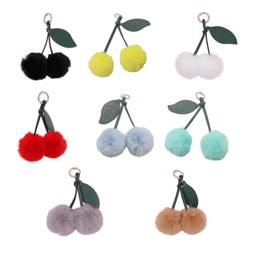 Porte-clés en peluche robuste, décoration de cerises,-Bleu 1
