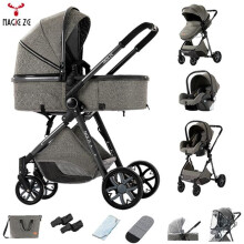 Yhdistettävä vauvakärry 3-in-1 Magic ZC, luksusmatkakärry, automaattisesti taittuva kärry, äitilaukku, tummanharmaa