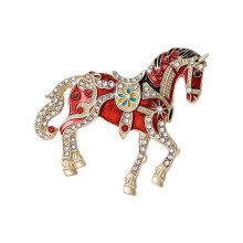 Elegant Enamel Horse Pin with Glittering Rhinestones-Red