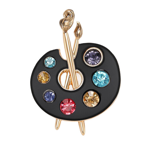 Enamel Rhinestones Palette Brooch Accessory Suitable for-Black
