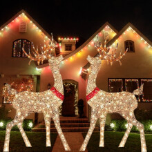 AMERTEER Lighted Christmas Deer Sleigh Outdoor Decoration