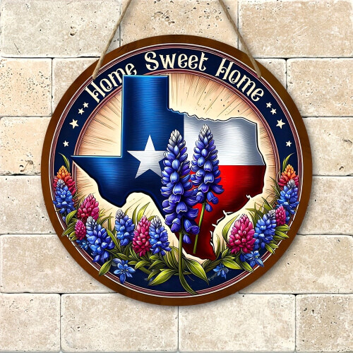 Rund träväggskylt Texas Blue Cap 2