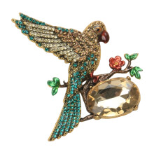 Retro Parakeet Shaped Brooch Glittering Crystals-Champagne