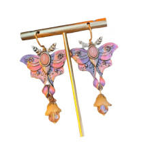Stylish Retro Butterfly Drop Earrings With Pink Enamel Tassels