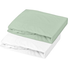 Set of 2 fitted sheets - MY LITTLE SLEEP - 100% cotton Jersey - 60 x 120 cm - White and grey-green