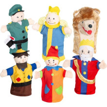 Set of 6 Hand Puppets - ROBA - Punch and Judy Fabric for Theater - Red / Blue / Yellow