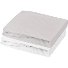 Set of 1 jersey fitted sheet 100% cotton + 1 mattress protector - MON PTIT DODO - 60 x 120 cm - White and mouse gray