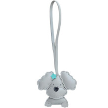Secure Hook Dog Charm Keychain PU Leather Sturdy-Light Grey
