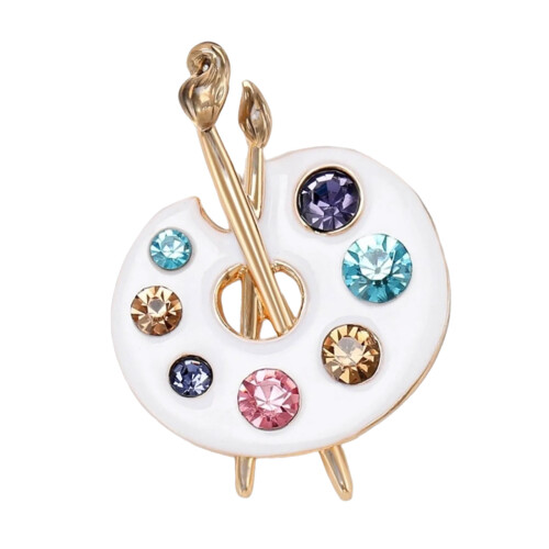 Broche de Palette d'art en strass en émail, épingle de-Blanc