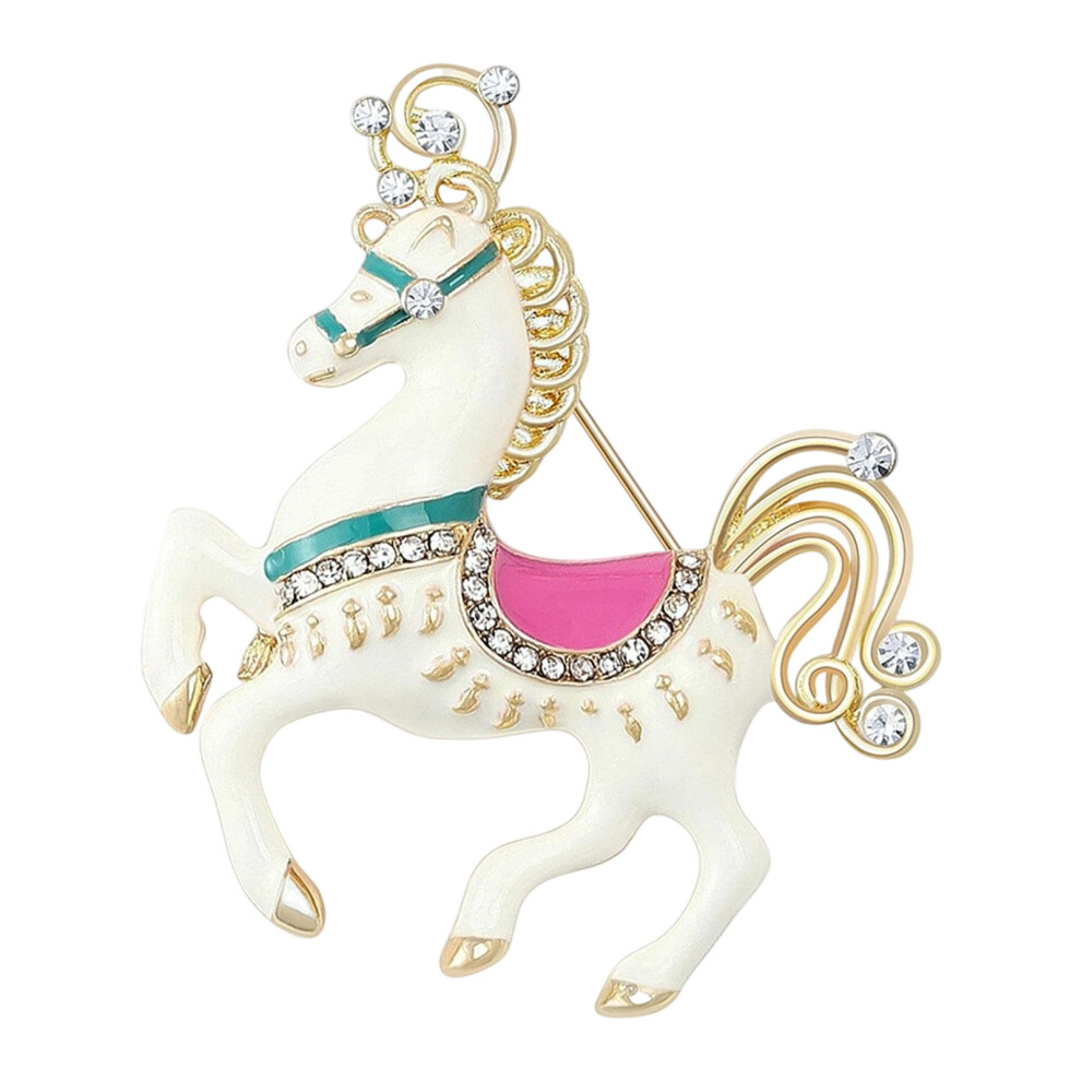 White Creative Adorable Cartoon Horse Brooch Featuring Colorful