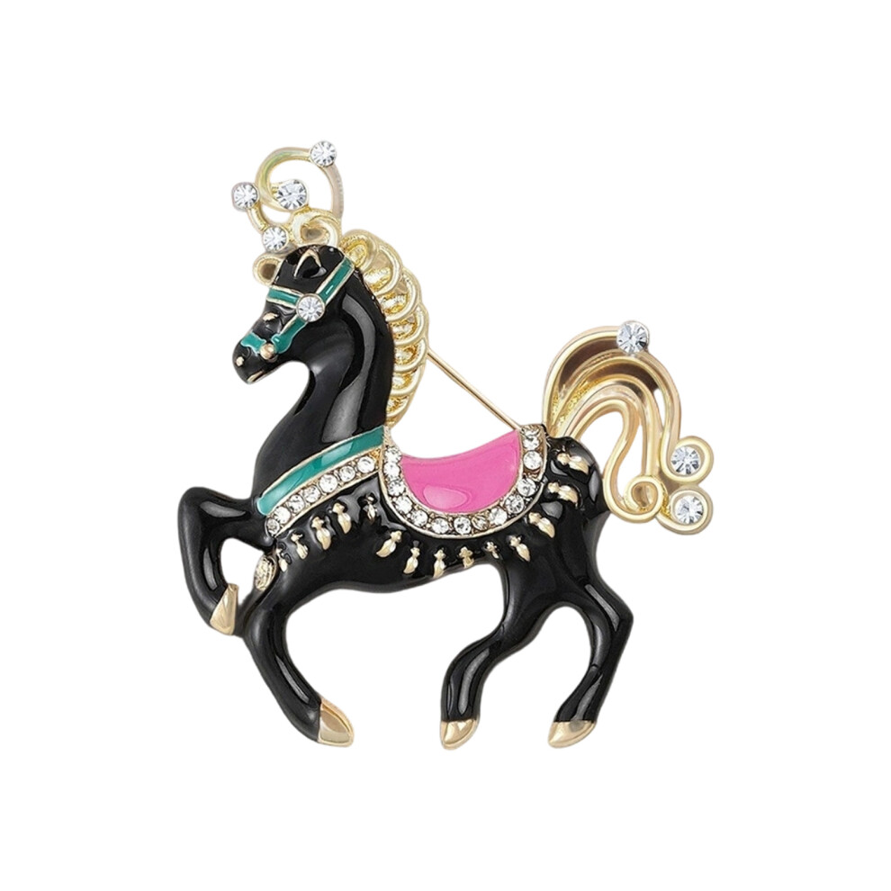Black Energetic Dopamine Style Cartoon Horse Brooch Adds Fun To