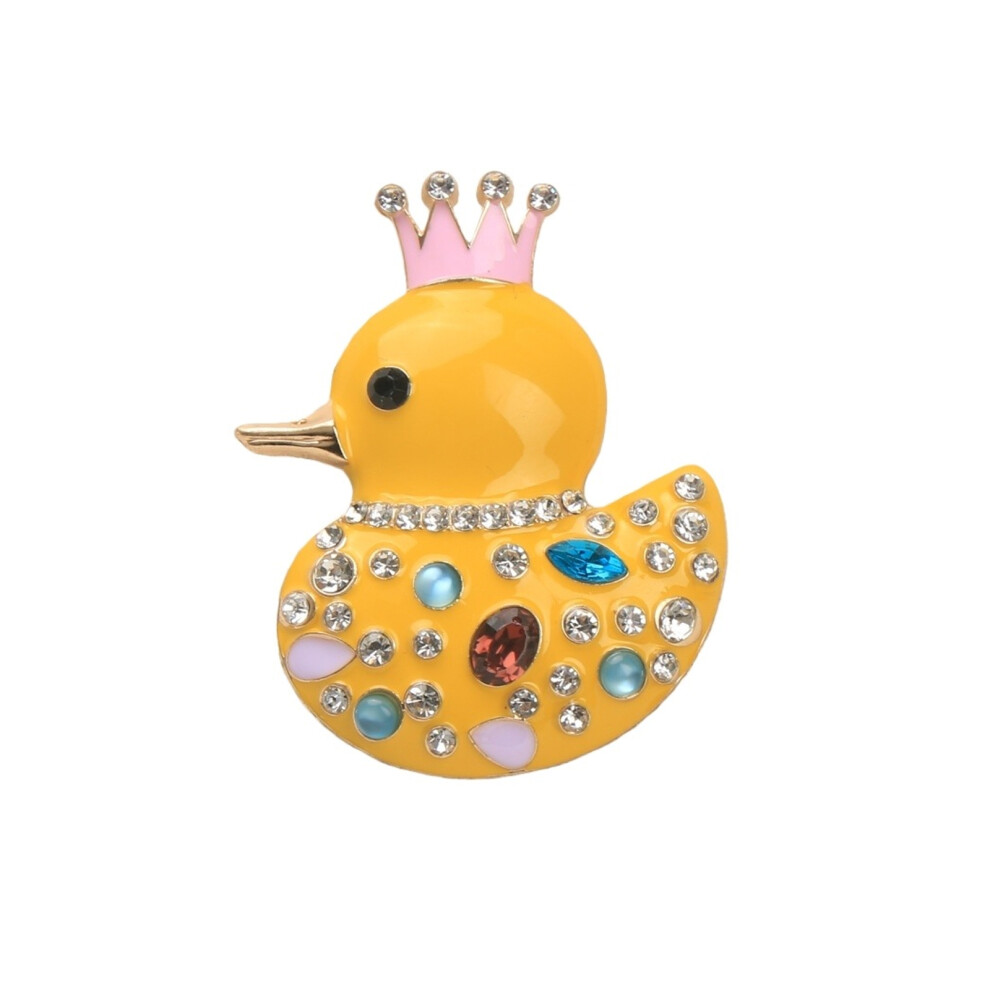 Yellow Secure Clasp Duck Brooch Decorated Crowns Diamonds