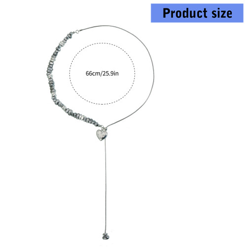 Collier de perles de coeur réglable confortable, onyx noir, 2