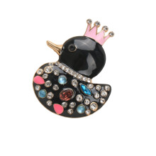 Crowns Duck Brooch with Sparkling Crystals Fashion-Black