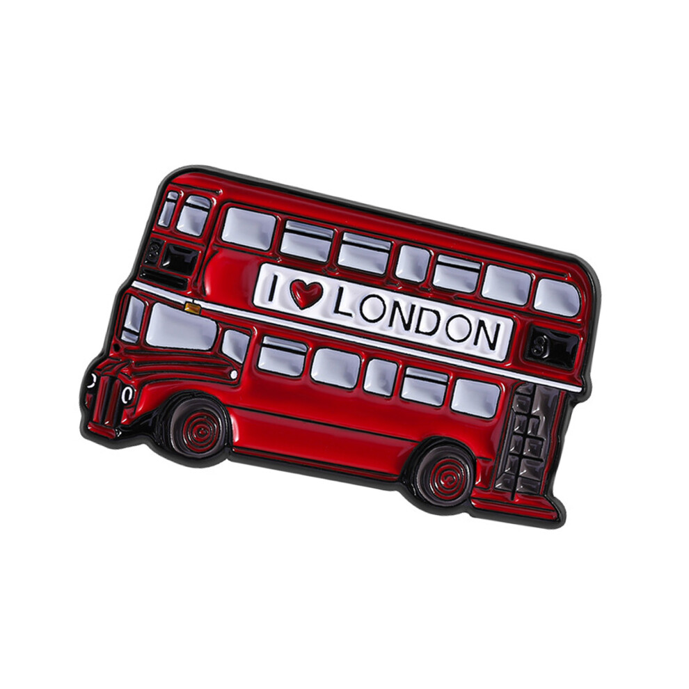 Red British Souvenir Enamel Pin Double Layer Bus Brooch Alloy