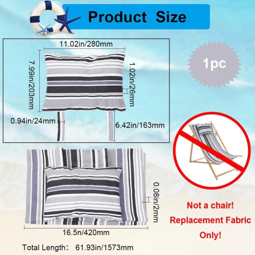Beach Sling Chair Canvas Replacement with Pillow Grey Black 2