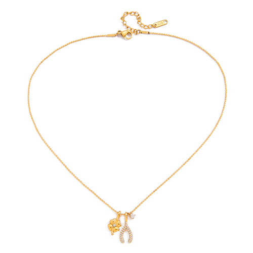 Collier pendentif trèfles, chaîne réglable en acier inoxydable,