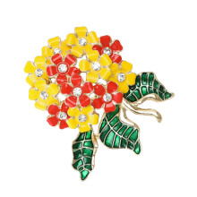 Broche hortensia en émail pour femmes, broche-rouge jaune