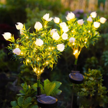 Luminárias solares de LED brancas em formato de flor de gardênia, 74 cm (29 polegadas).