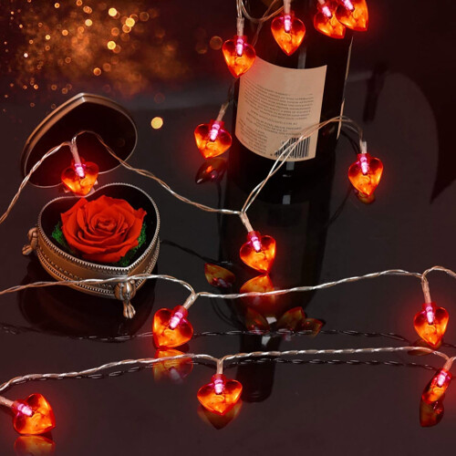 Red Heart LED String Lights 300cm Battery Operated 2