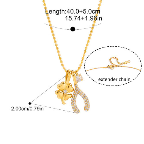 Collier pendentif trèfles, chaîne réglable en acier inoxydable, 2