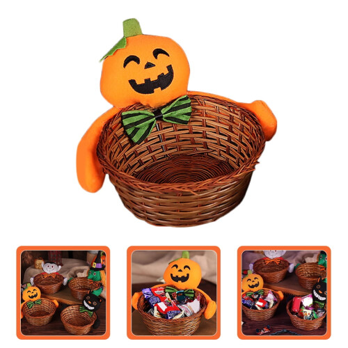 Halloweenpumpa-godiskorg – Tyg och bambu, 20 cm 1