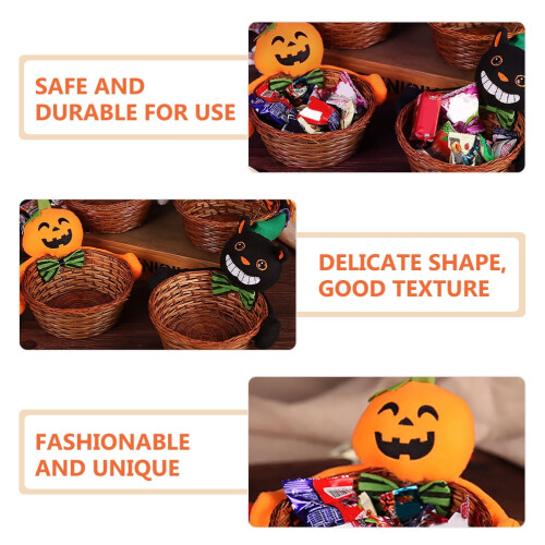 Halloweenpumpa-godiskorg – Tyg och bambu, 20 cm 2