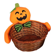 Koszyczek na cukierki w kształcie dyni na Halloween – materiał i bambus, 20 cm