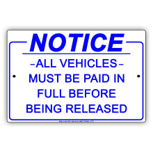 Vehicle Release Warning Sign Aluminum 8 x 12 inch