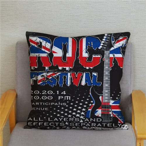 Cotton Linen Pillow Cases Rock Music Print2Pack