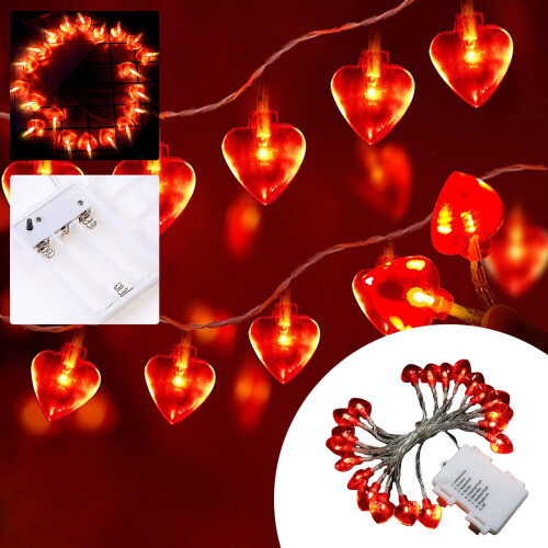 Red Heart LED String Lights 300cm Battery Operated