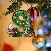 Green Personalized Christmas Ornament with Santa Tree and