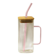Tasses à café en verre avec couvercles et pailles, lot de 2
