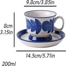 Vintage keramische theemok en schotelset, 200 ml